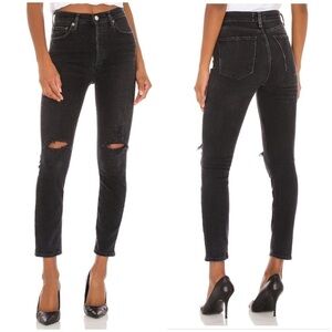 Agolde Nico High Rise Slim in Cassette Black Jeans Knee Rips Distressed Sz 30